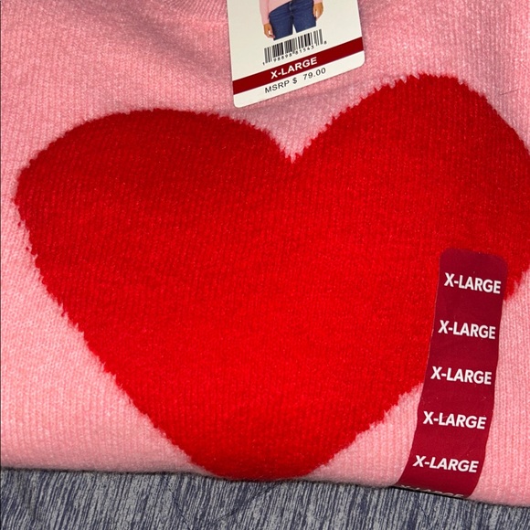 NWT Vince Camuto Heart Sweater Pink Red Graphic Pullover Women's XL - Picture 6 of 12